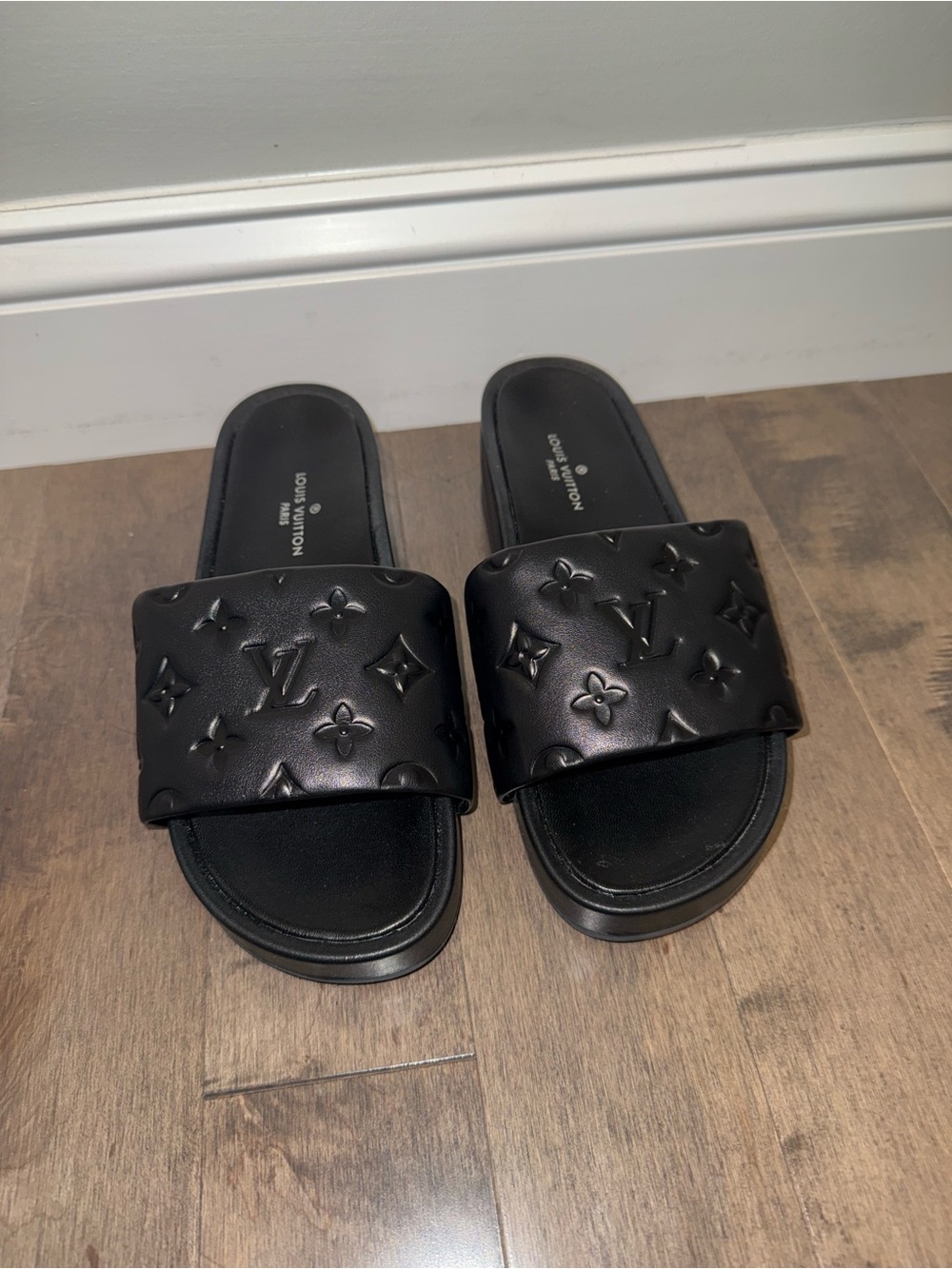 Louis Vuitton Jumbo Flatform Monogram Mules Black Leather Sandals - Size 40